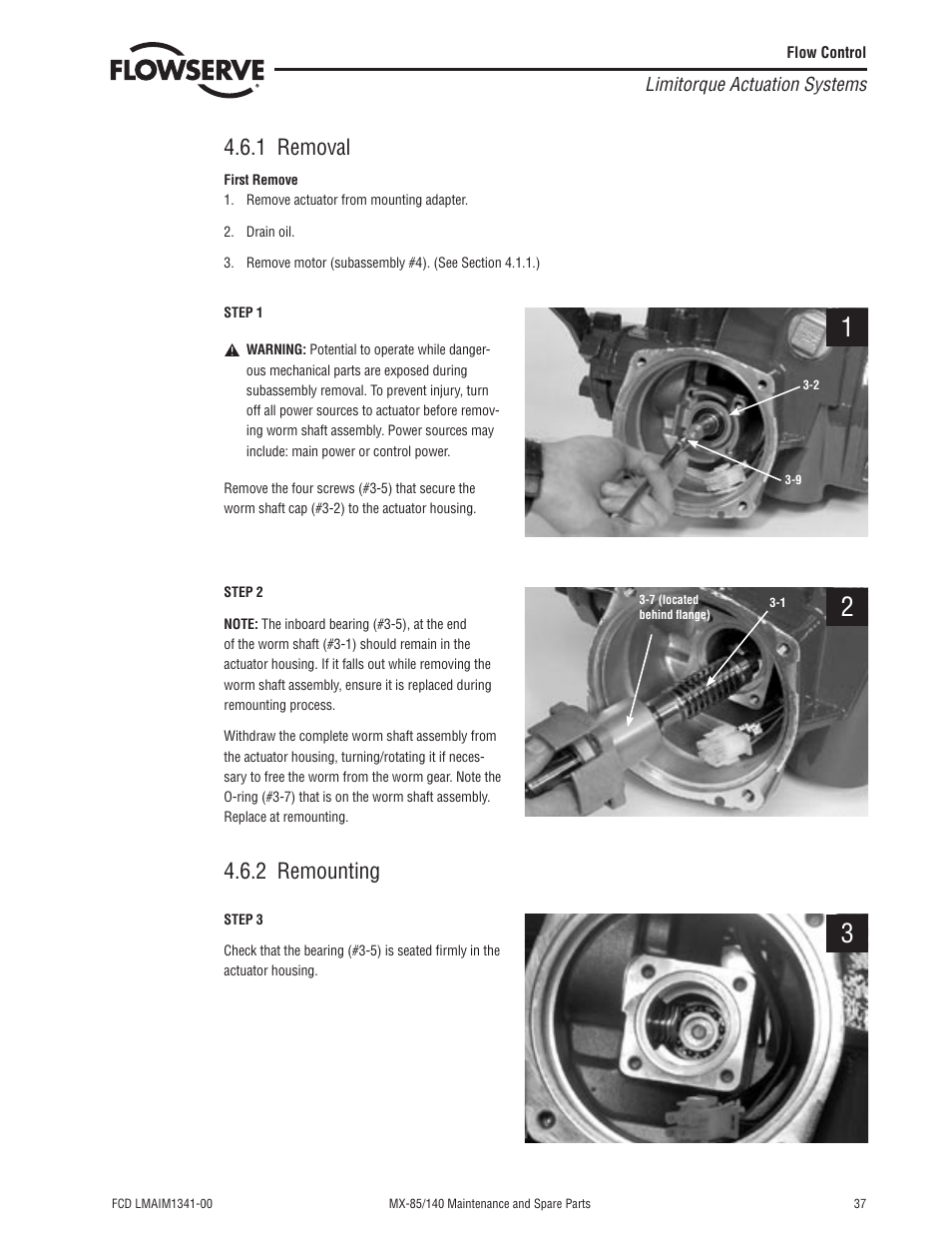 1 removal, 2 remounting | Flowserve MX-85 Actuator User Manual | Page 45 / 96