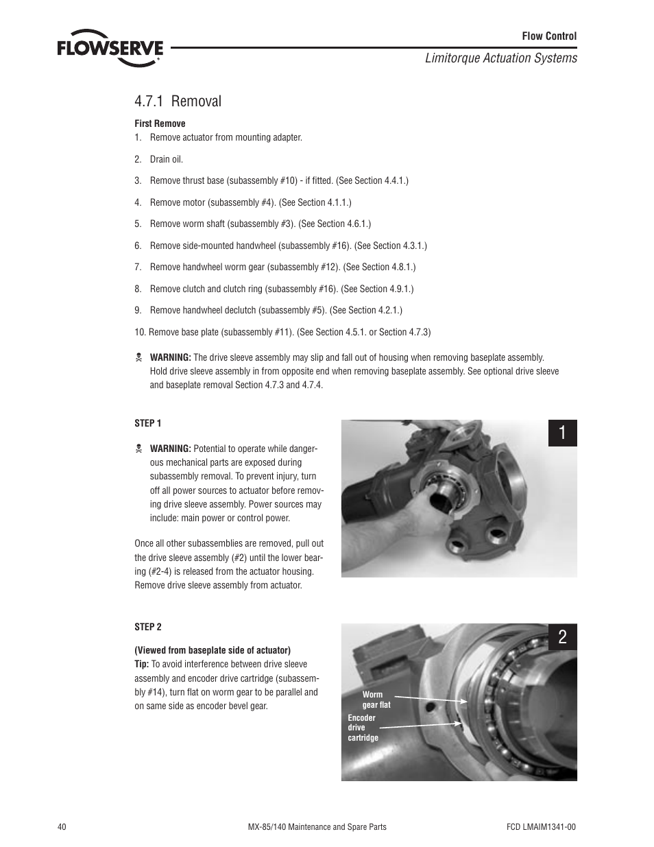 1 removal | Flowserve MX-85 Actuator User Manual | Page 48 / 96
