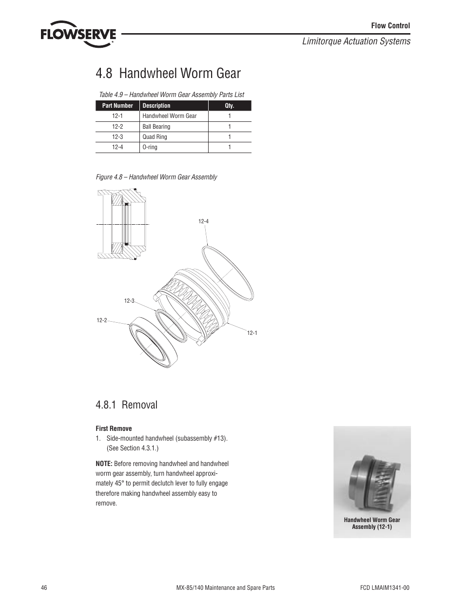 8 handwheel worm gear, 1 removal, Limitorque actuation systems | Flowserve MX-85 Actuator User Manual | Page 54 / 96