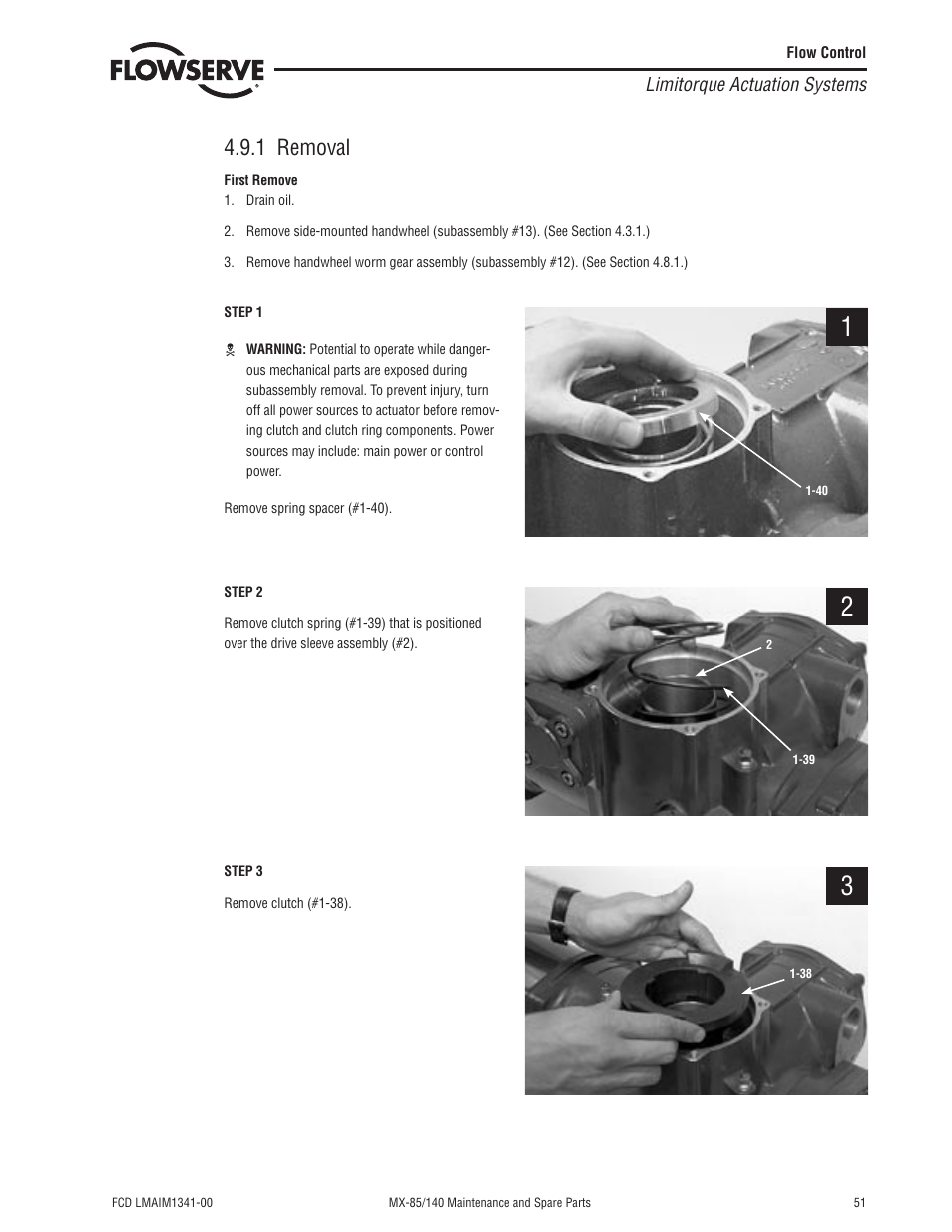 1 removal | Flowserve MX-85 Actuator User Manual | Page 59 / 96