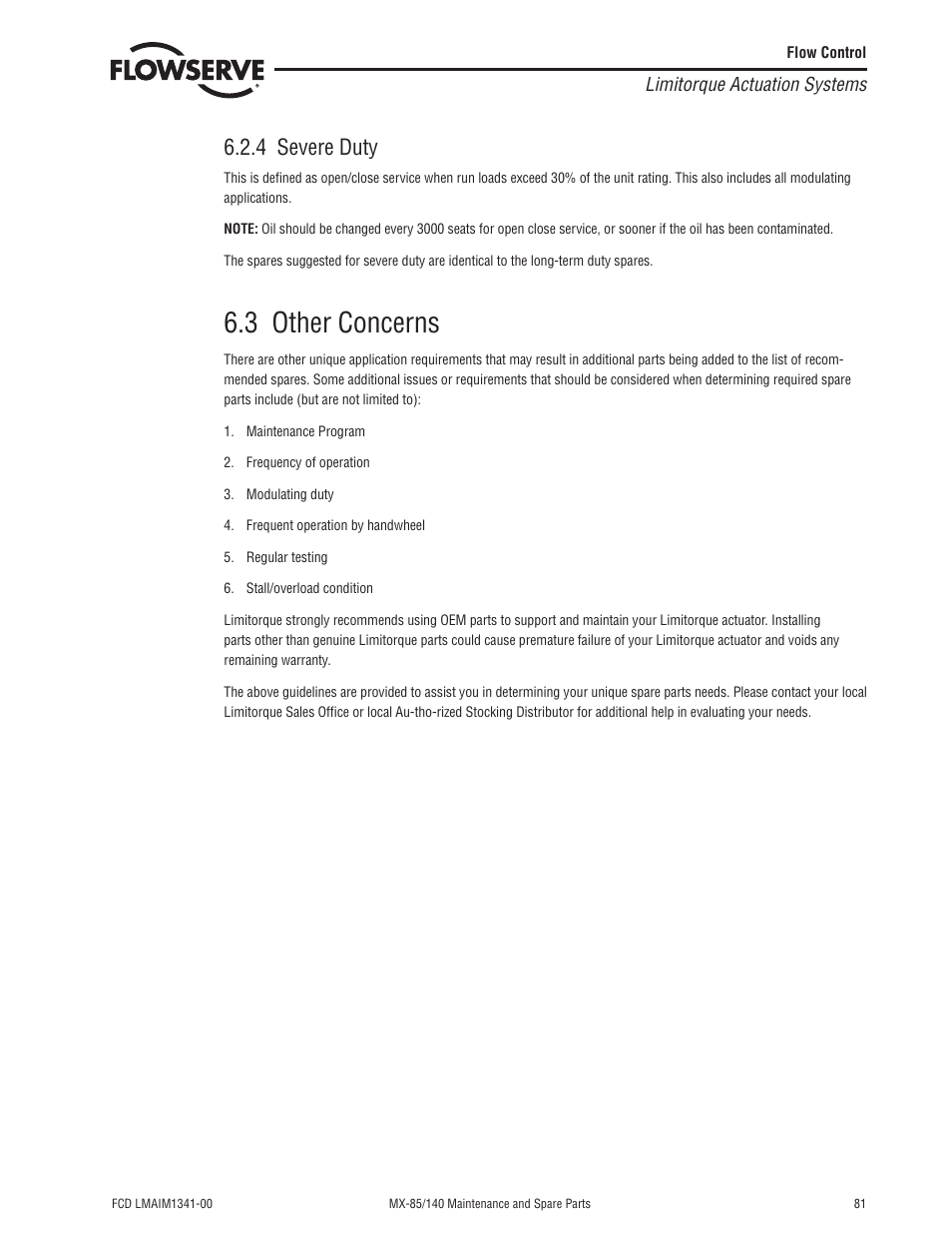 3 other concerns, 4 severe duty | Flowserve MX-85 Actuator User Manual | Page 89 / 96