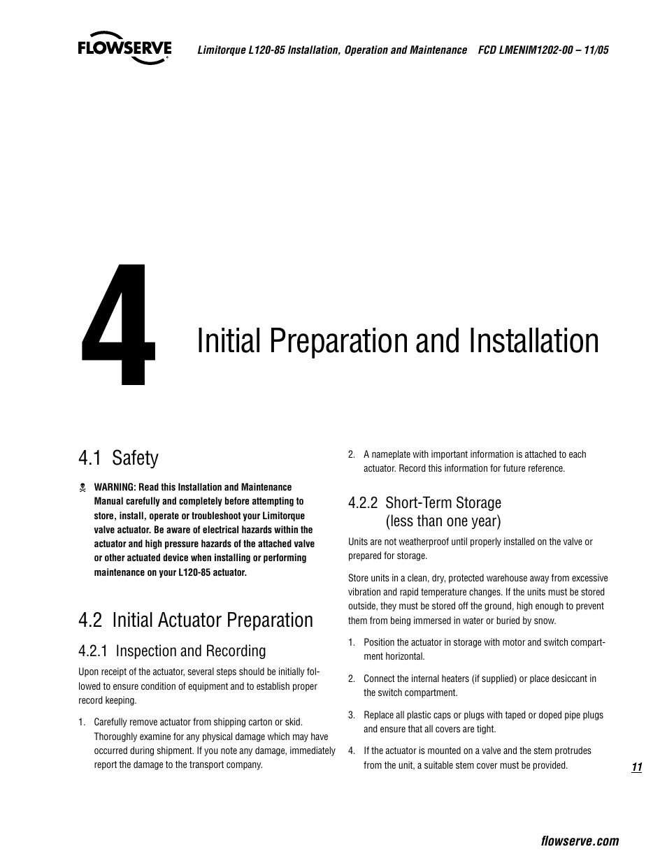 Initial preparation and installation | Flowserve L120-85 Actuator User Manual | Page 11 / 48