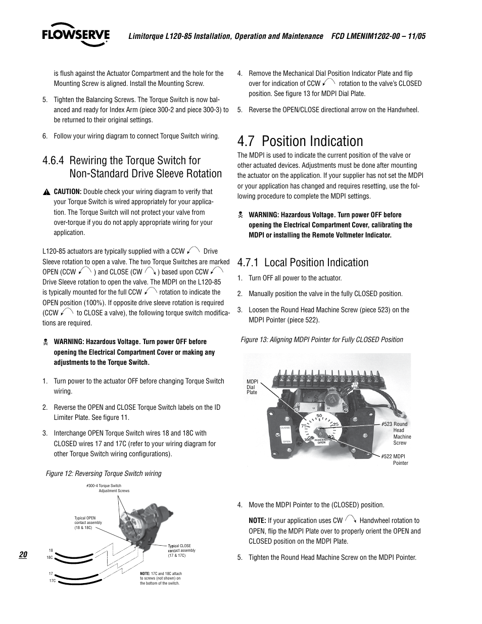 7 position indication, 1 local position indication | Flowserve L120-85 Actuator User Manual | Page 20 / 48