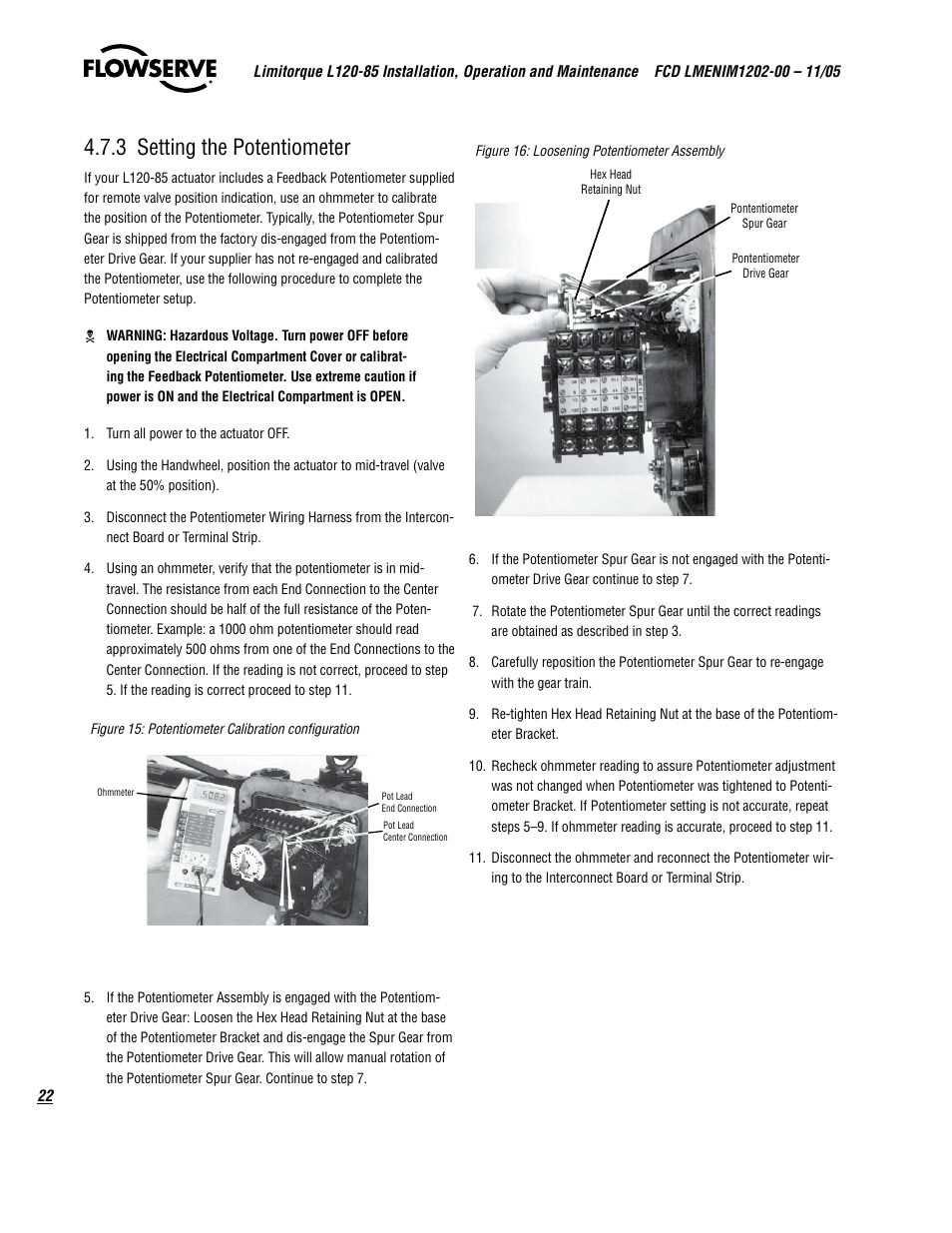 3 setting the potentiometer | Flowserve L120-85 Actuator User Manual | Page 22 / 48