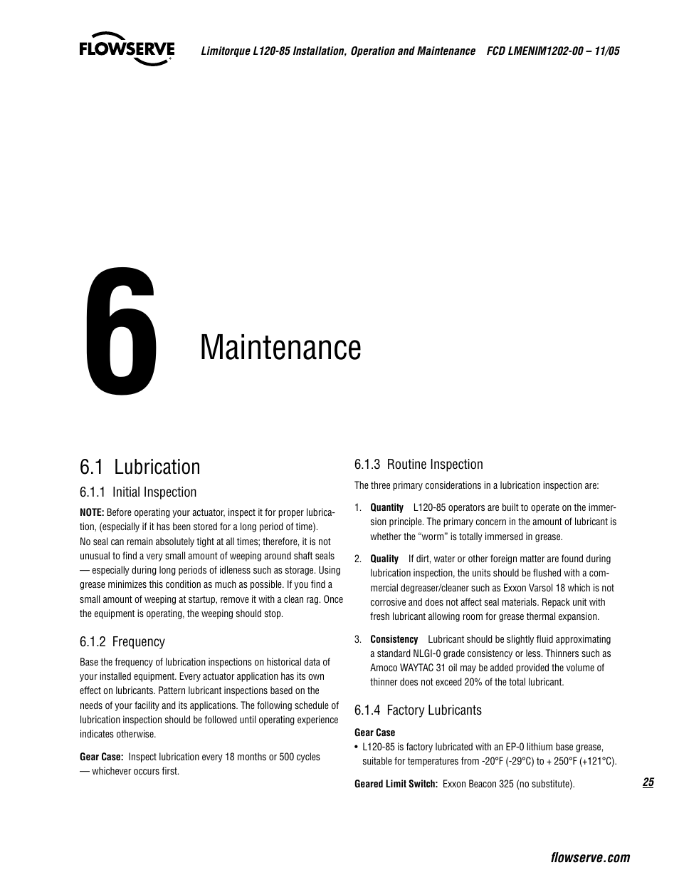 Maintenance | Flowserve L120-85 Actuator User Manual | Page 25 / 48