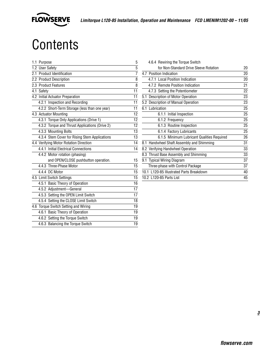 Flowserve L120-85 Actuator User Manual | Page 3 / 48