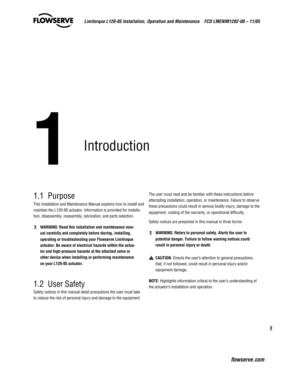 Introduction | Flowserve L120-85 Actuator User Manual | Page 5 / 48