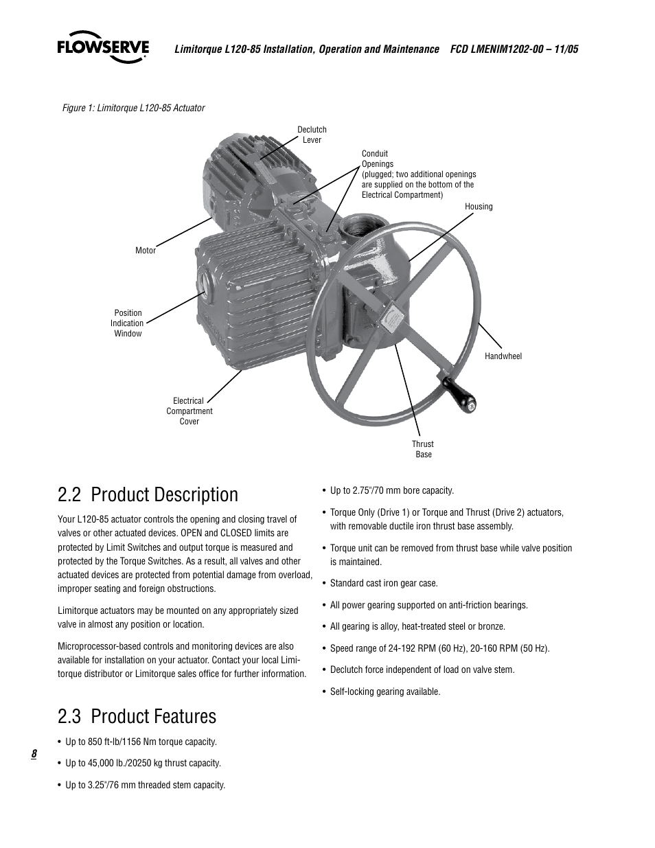 2 product description, 3 product features | Flowserve L120-85 Actuator User Manual | Page 8 / 48