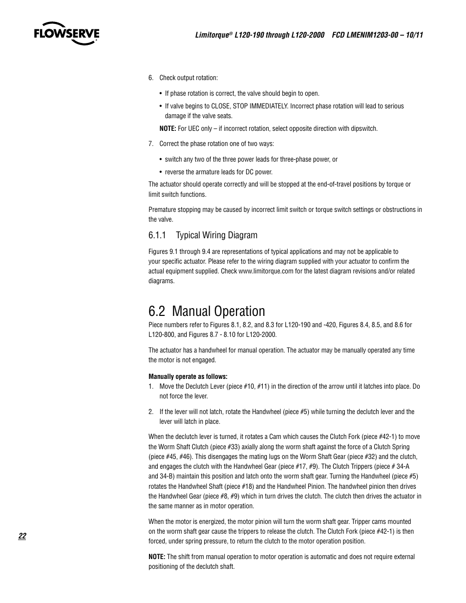 2 manual operation | Flowserve L120-190 through L120-2000 User Manual | Page 22 / 56