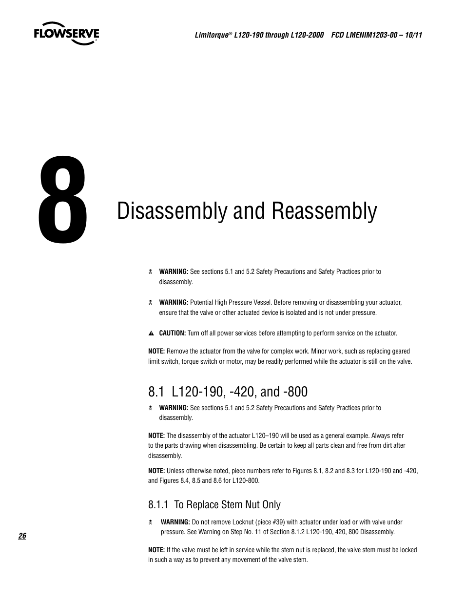 Disassembly and reassembly | Flowserve L120-190 through L120-2000 User Manual | Page 26 / 56