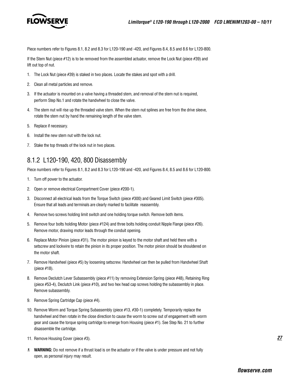 Flowserve L120-190 through L120-2000 User Manual | Page 27 / 56