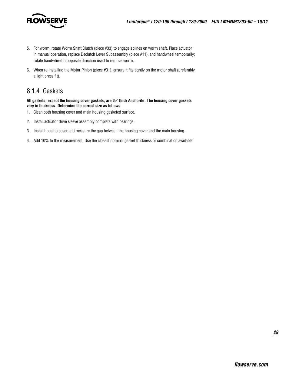 4 gaskets | Flowserve L120-190 through L120-2000 User Manual | Page 29 / 56