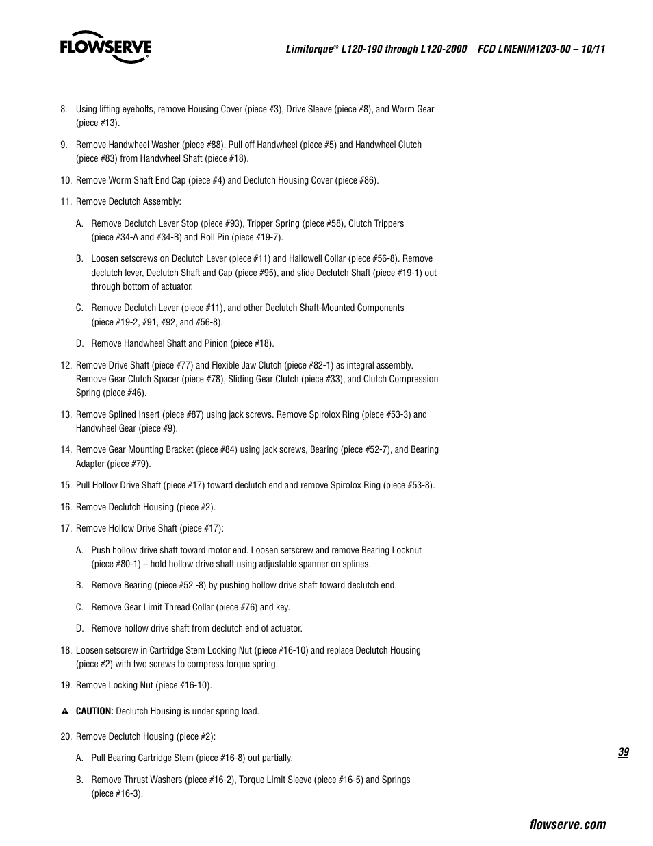Flowserve L120-190 through L120-2000 User Manual | Page 39 / 56