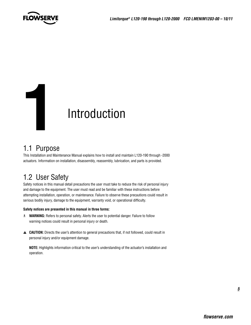 Introduction | Flowserve L120-190 through L120-2000 User Manual | Page 5 / 56