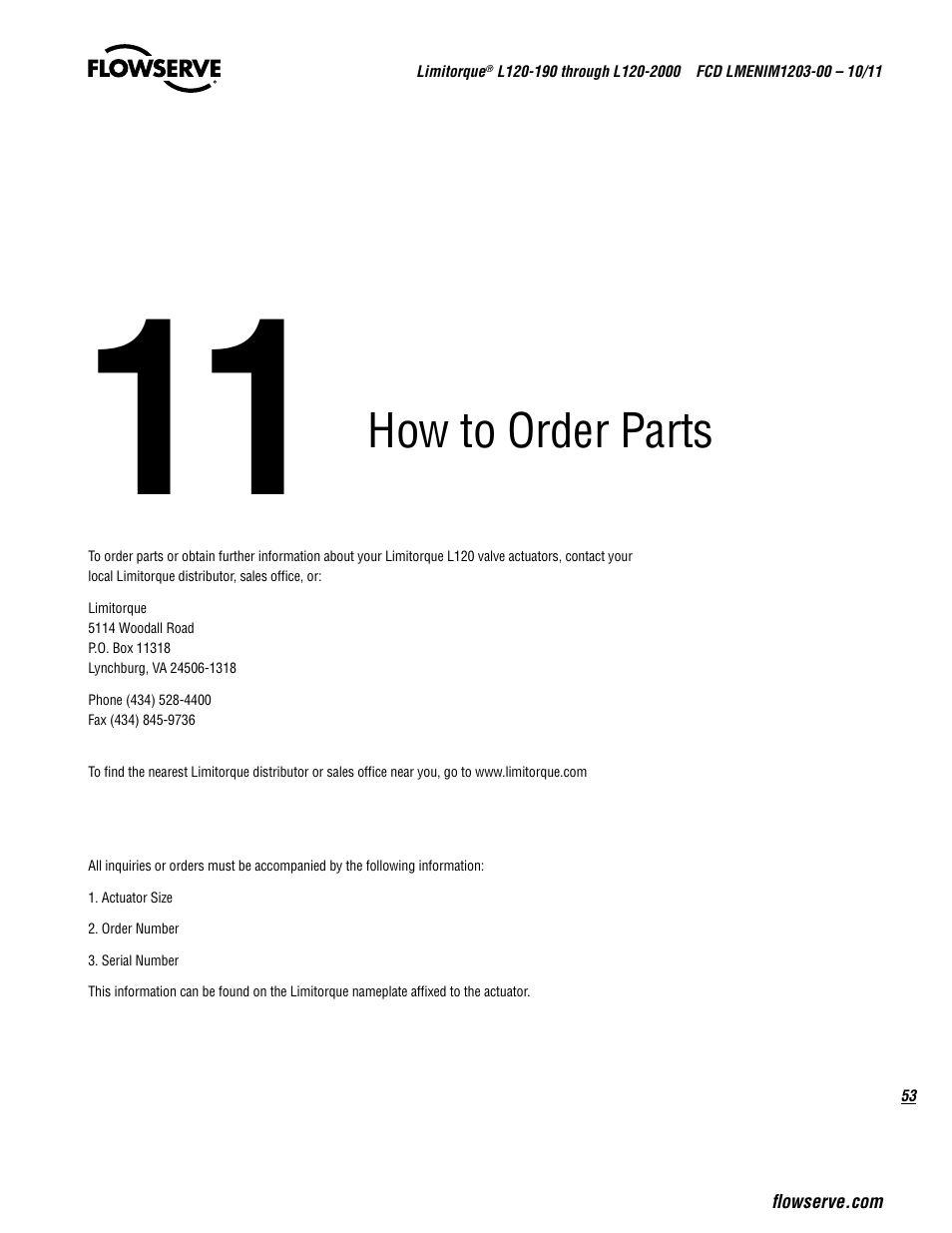 How to order parts | Flowserve L120-190 through L120-2000 User Manual | Page 53 / 56