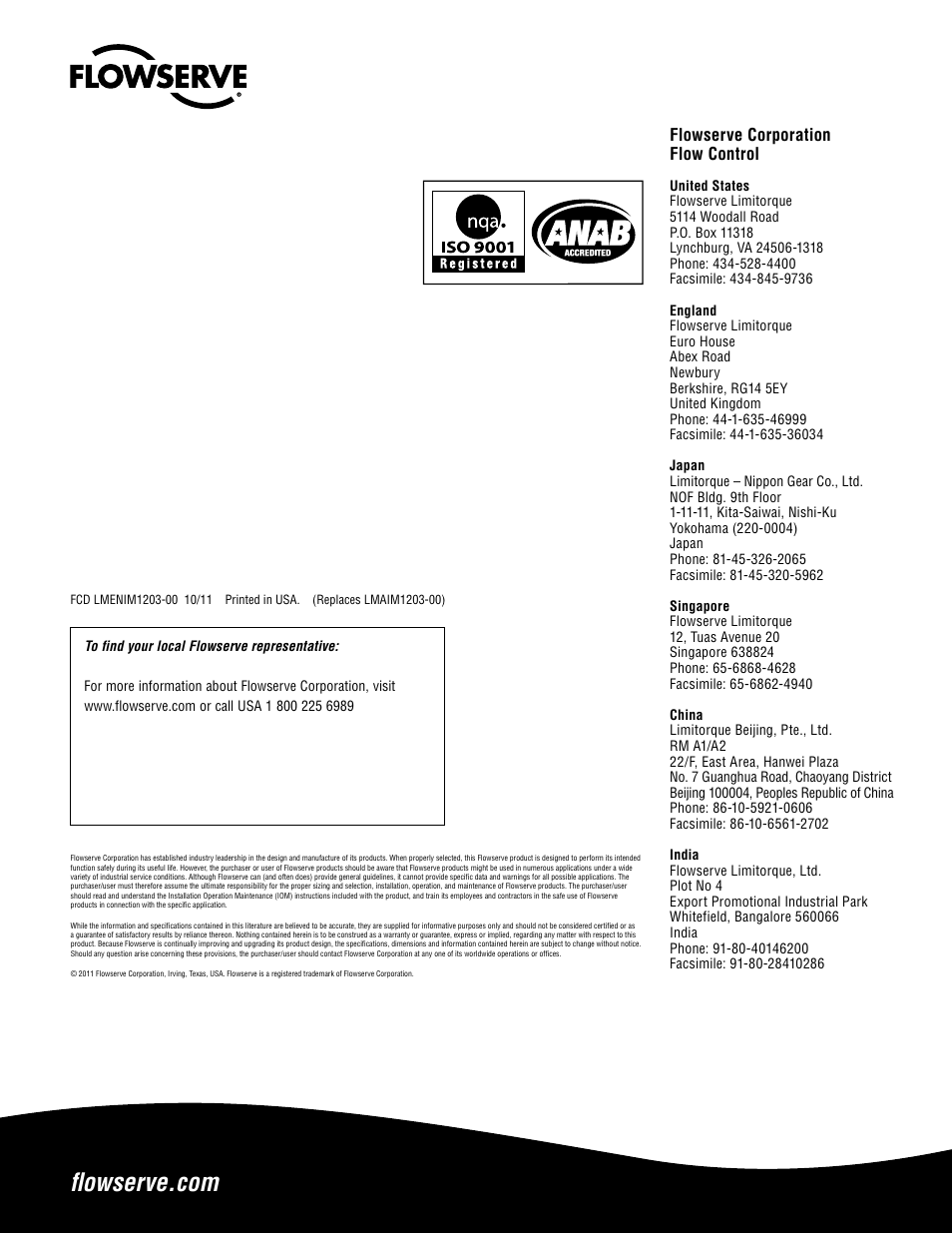 Flowserve corporation flow control | Flowserve L120-190 through L120-2000 User Manual | Page 56 / 56