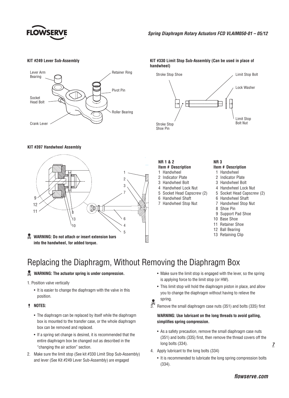 Flowserve Spring Diaphragm Rotary Actuators User Manual | Page 7 / 12