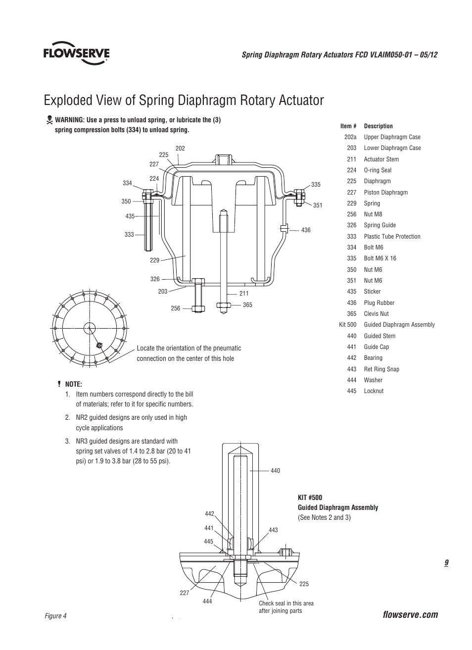 Exploded view of spring diaphragm rotary actuator | Flowserve Spring Diaphragm Rotary Actuators User Manual | Page 9 / 12
