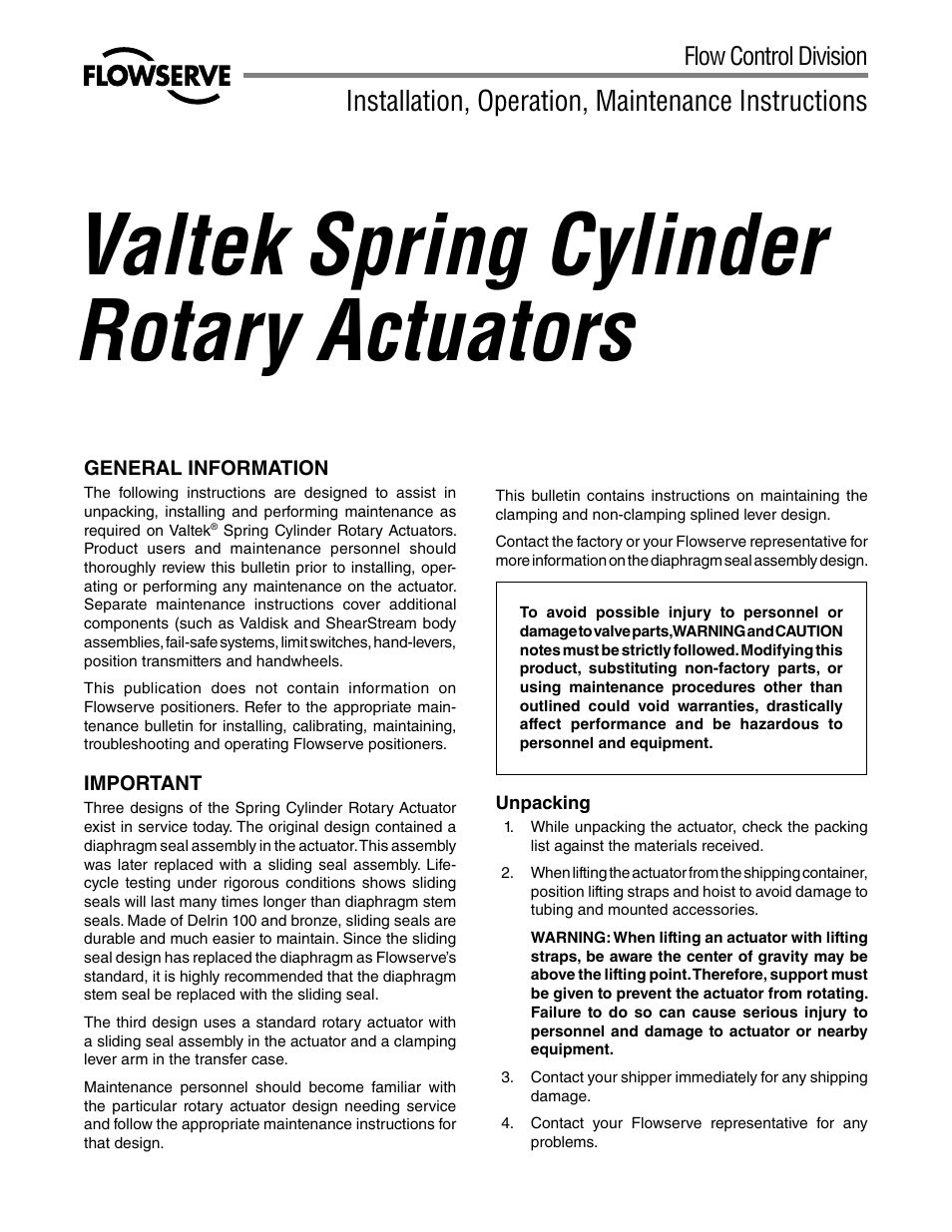 Flowserve Valtek Spring Cylinder Rotary Actuators User Manual | 8 pages