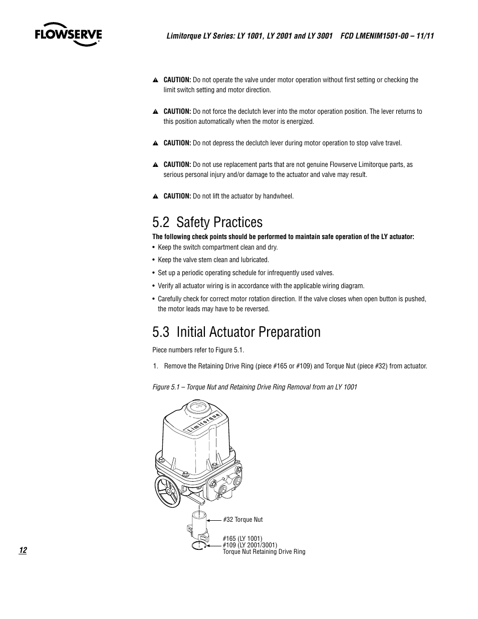 2 safety practices, 3 initial actuator preparation | Flowserve LY Series Limitorque User Manual | Page 12 / 64