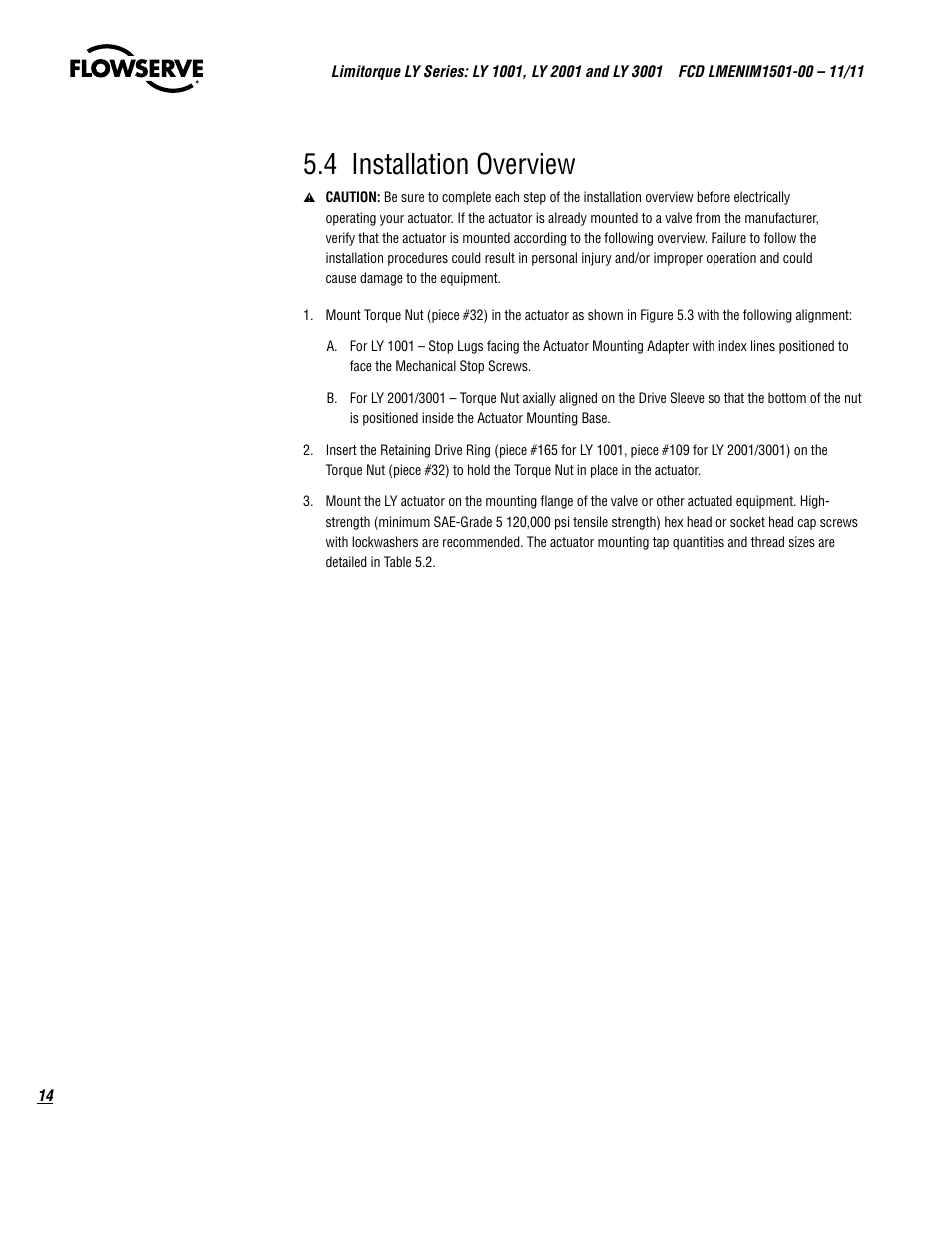 4 installation overview | Flowserve LY Series Limitorque User Manual | Page 14 / 64