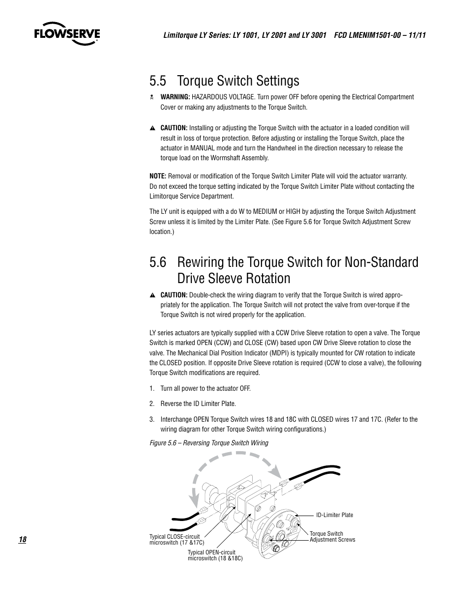 5 torque switch settings | Flowserve LY Series Limitorque User Manual | Page 18 / 64