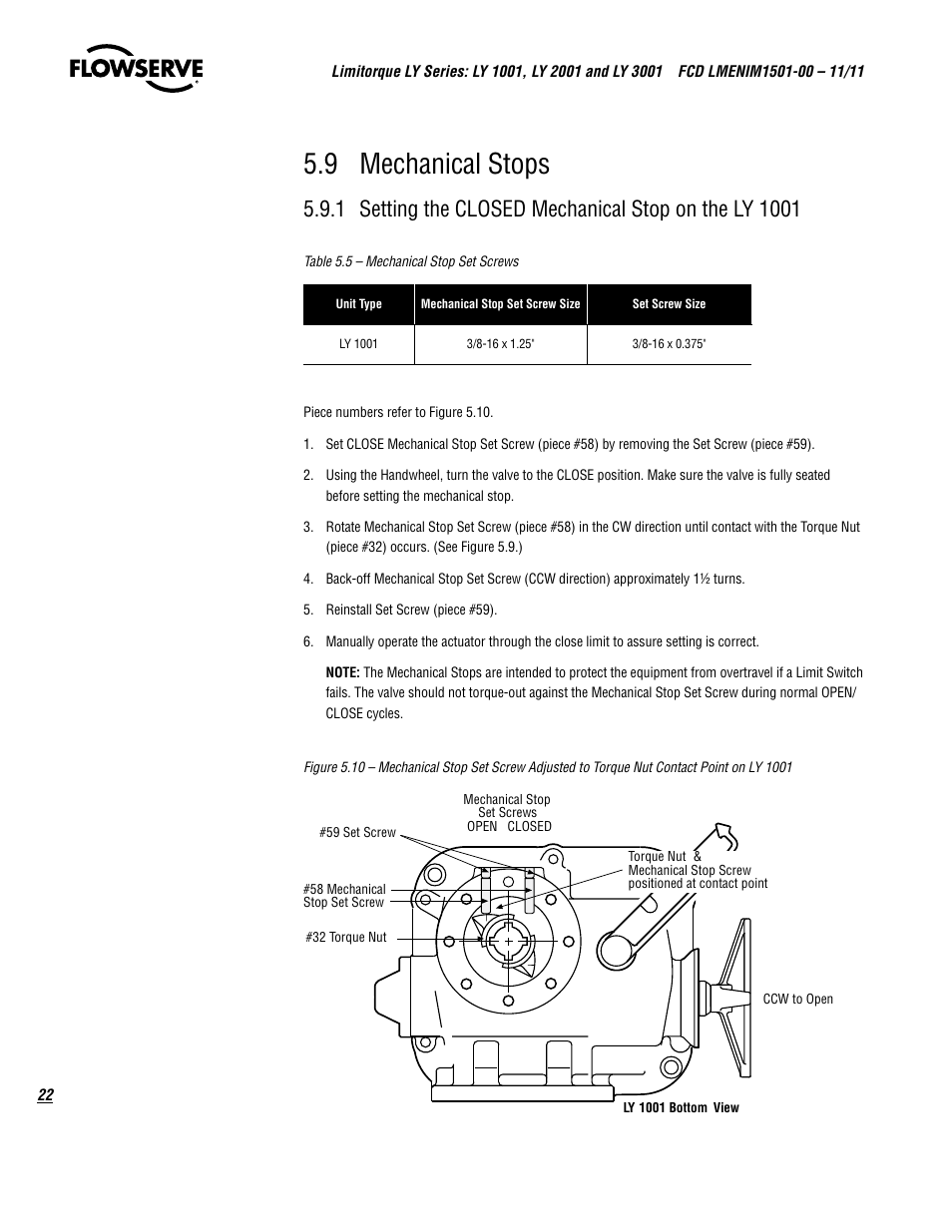 9 mechanical stops | Flowserve LY Series Limitorque User Manual | Page 22 / 64