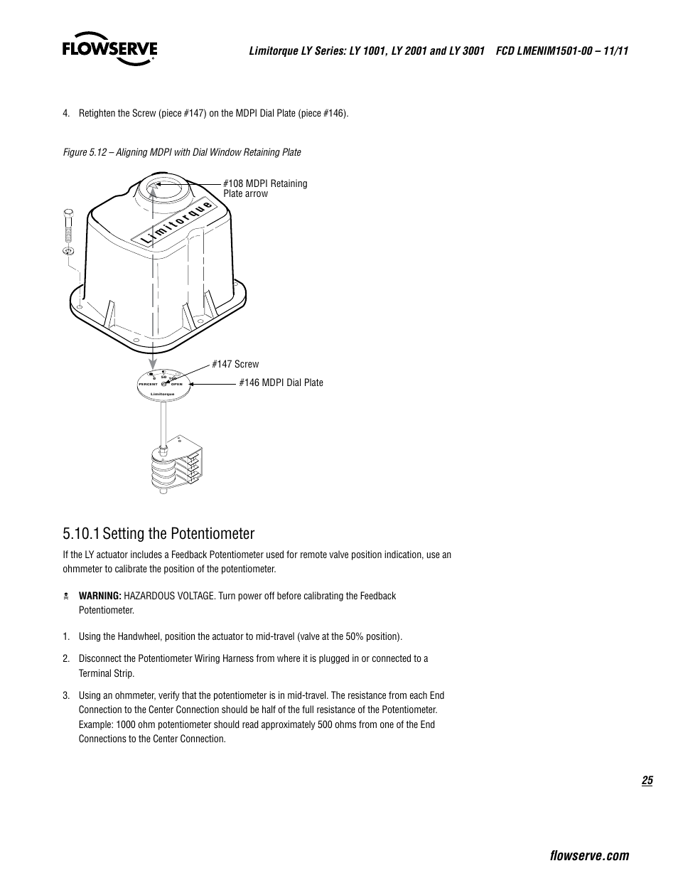 1 setting the potentiometer | Flowserve LY Series Limitorque User Manual | Page 25 / 64