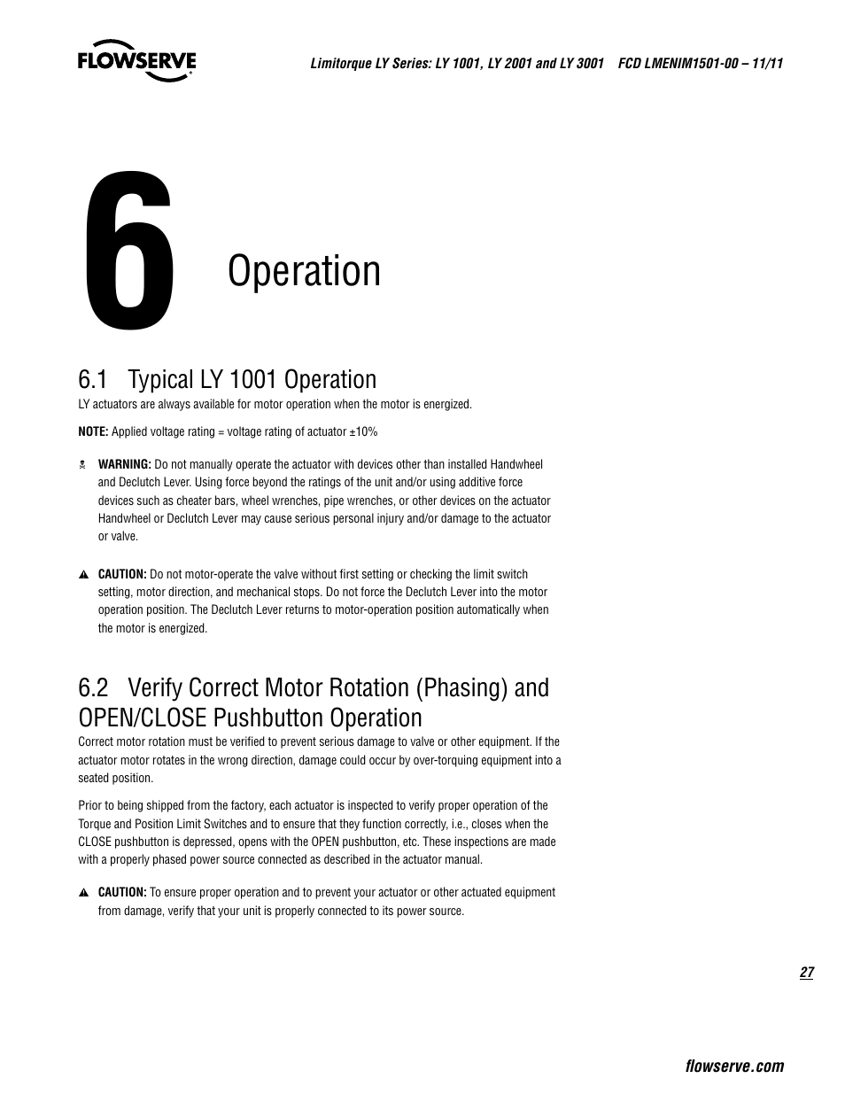 Operation | Flowserve LY Series Limitorque User Manual | Page 27 / 64