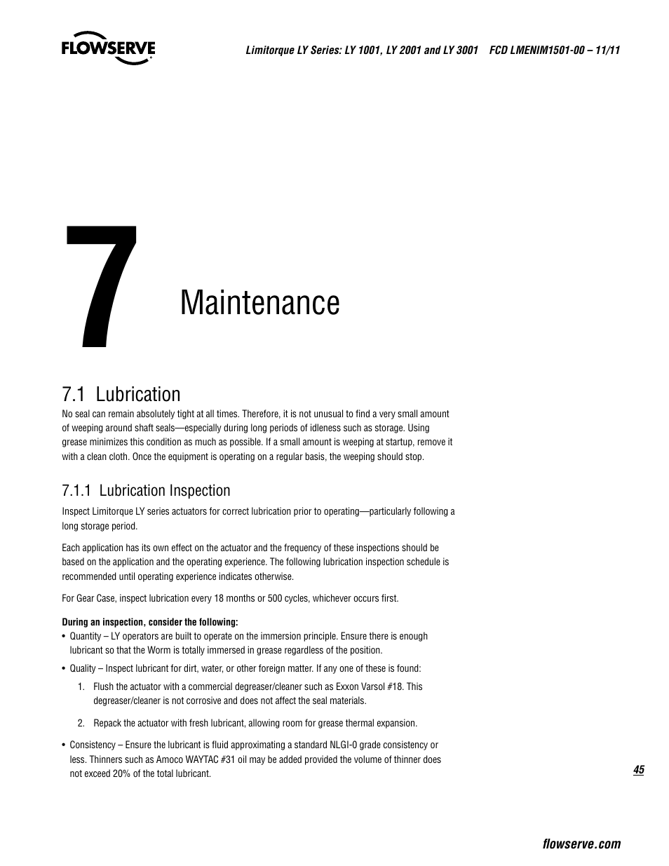 Maintenance | Flowserve LY Series Limitorque User Manual | Page 45 / 64