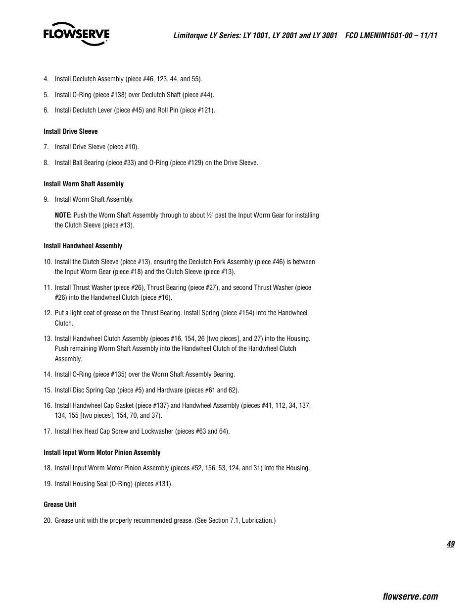 Flowserve LY Series Limitorque User Manual | Page 49 / 64