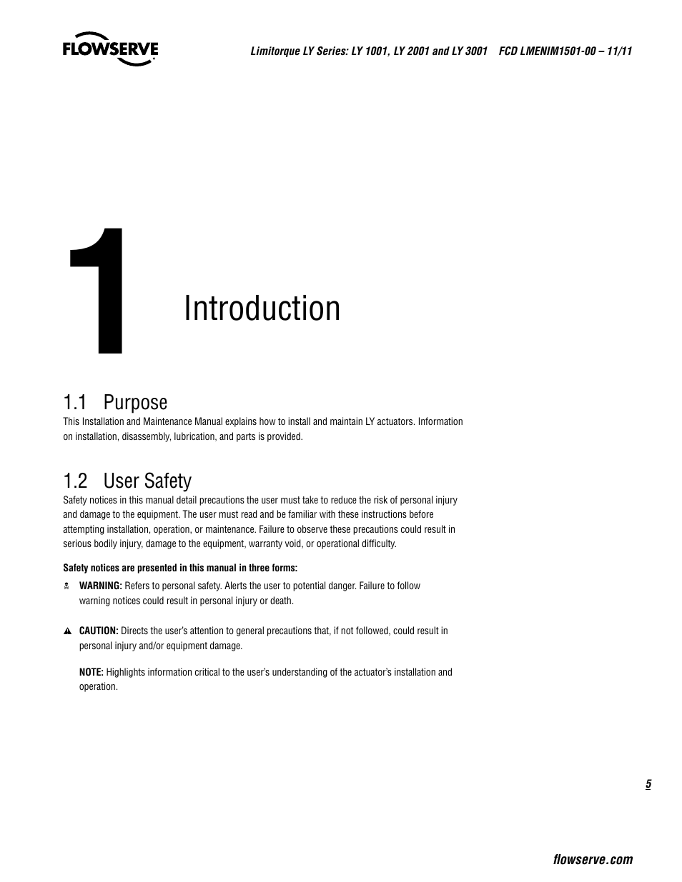 Introduction | Flowserve LY Series Limitorque User Manual | Page 5 / 64