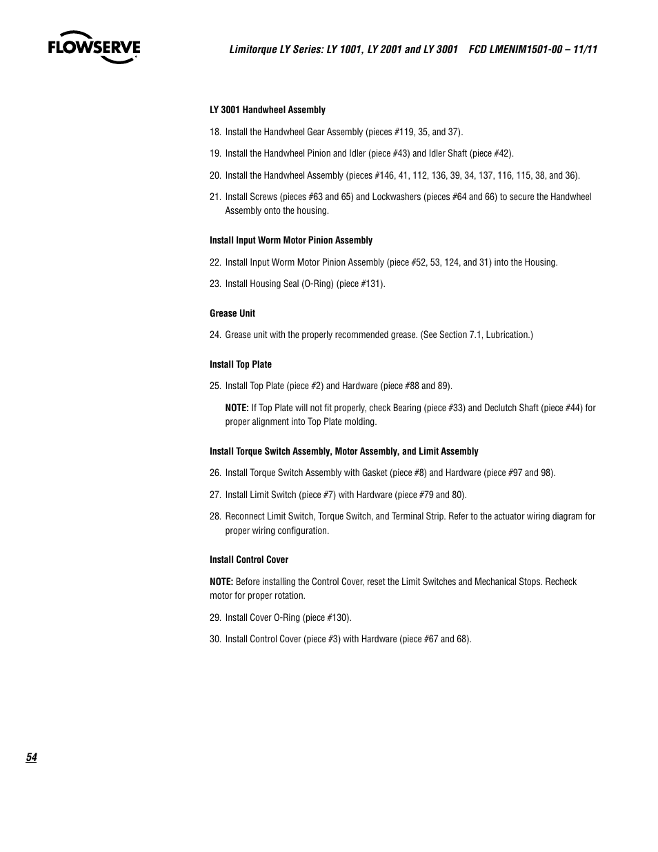 Flowserve LY Series Limitorque User Manual | Page 54 / 64