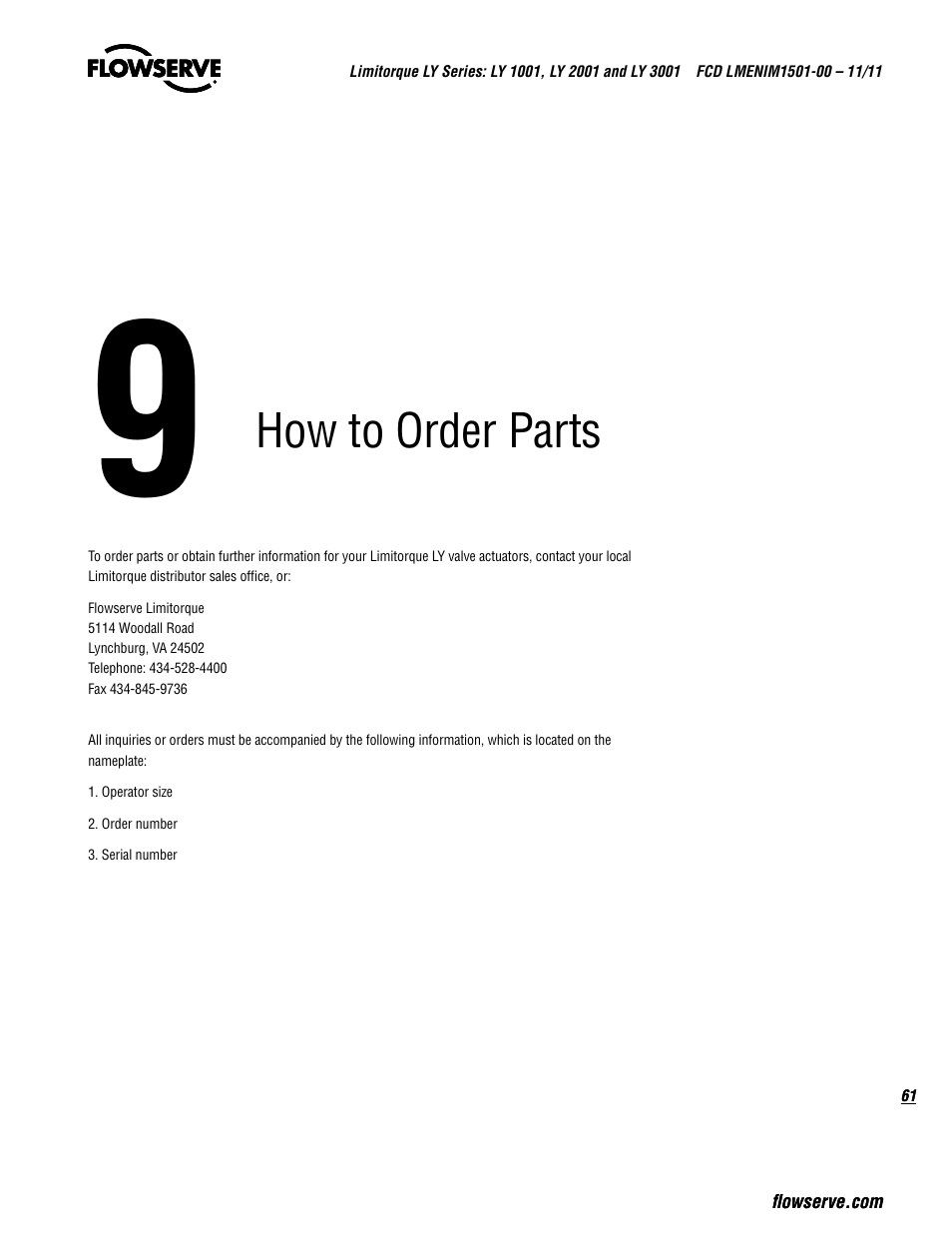 How to order parts | Flowserve LY Series Limitorque User Manual | Page 61 / 64