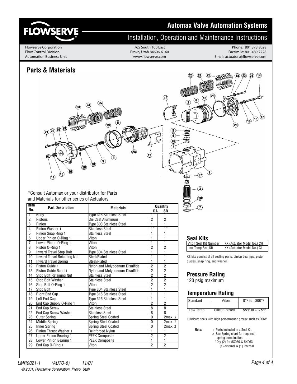 Parts & materials, Seal kits, Pressure rating | Temperature rating | Flowserve SX-Series SuperNova User Manual | Page 4 / 4