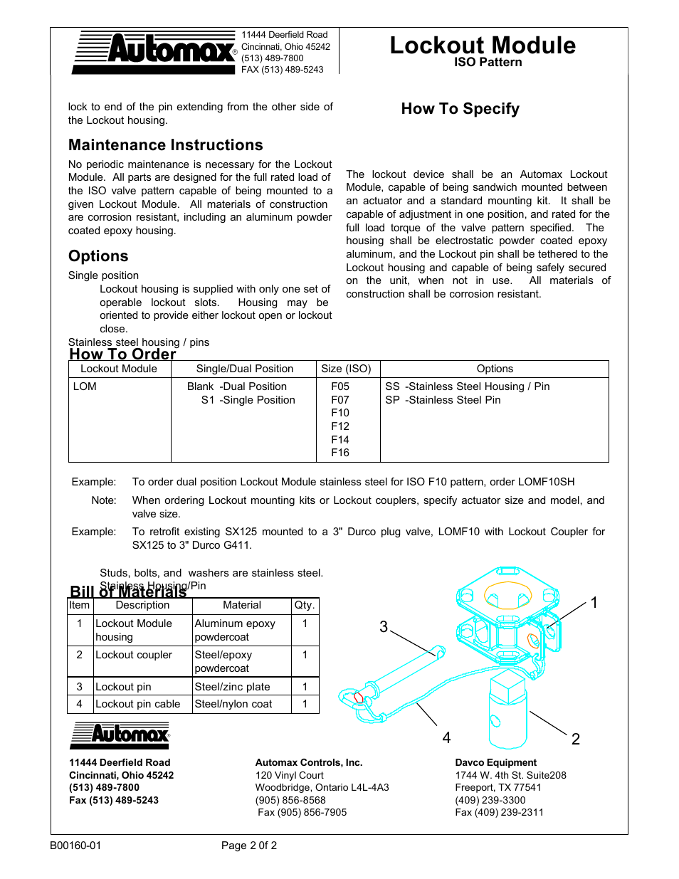 Lockout module, Maintenance instructions, Options | Bill of materials how to order how to specify | Flowserve Lockout Module User Manual | Page 2 / 2