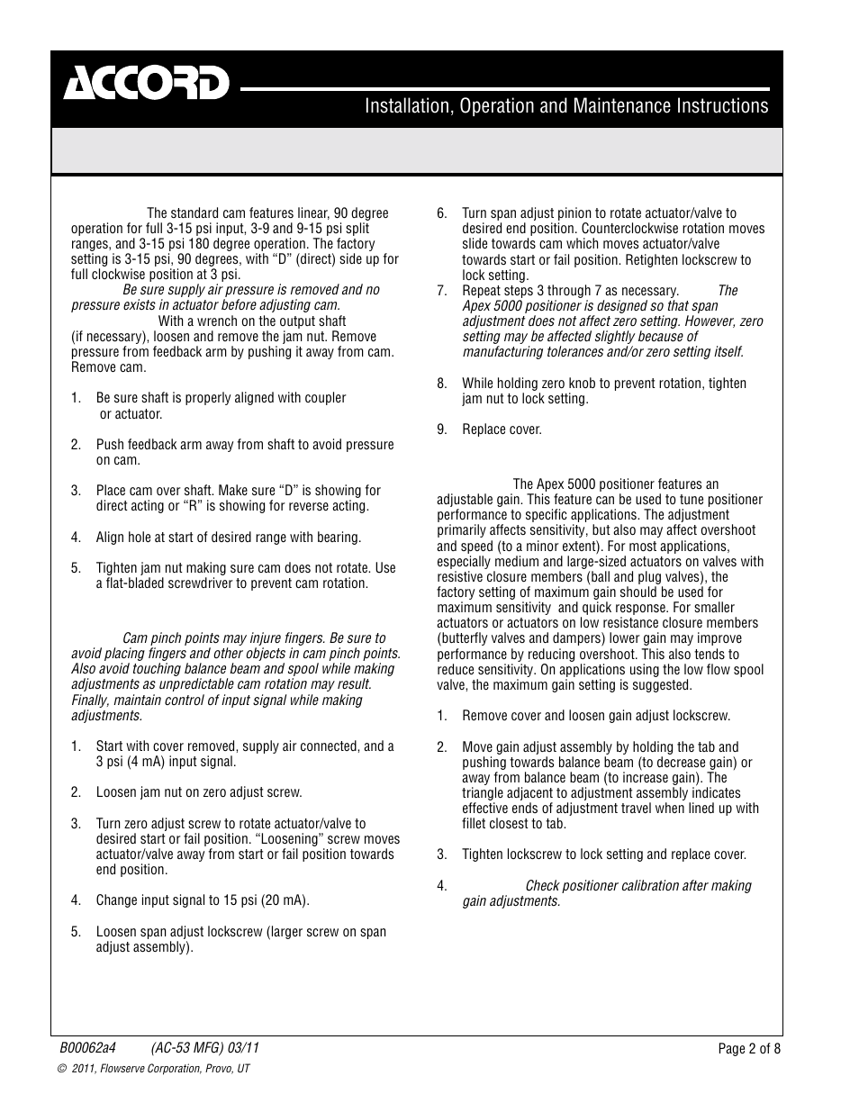 Flowserve Apex 5000 Positioner User Manual | Page 2 / 8