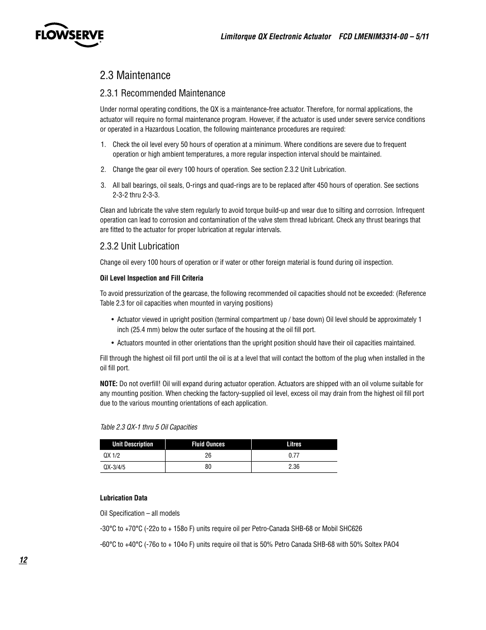 3 maintenance, 1 recommended maintenance, 2 unit lubrication | Flowserve QX
 Limitorque User Manual | Page 12 / 82