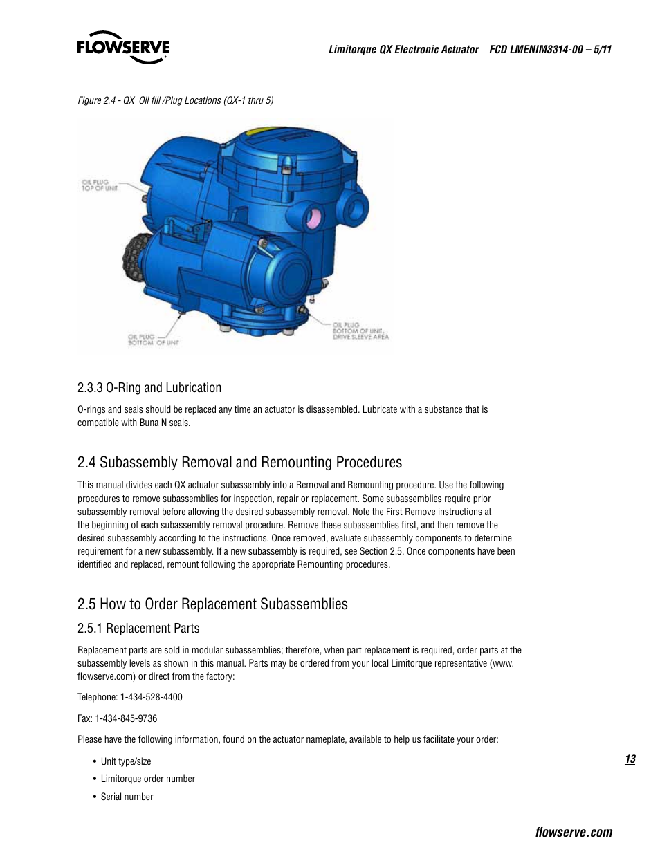4 subassembly removal and remounting procedures, 5 how to order replacement subassemblies | Flowserve QX
 Limitorque User Manual | Page 13 / 82