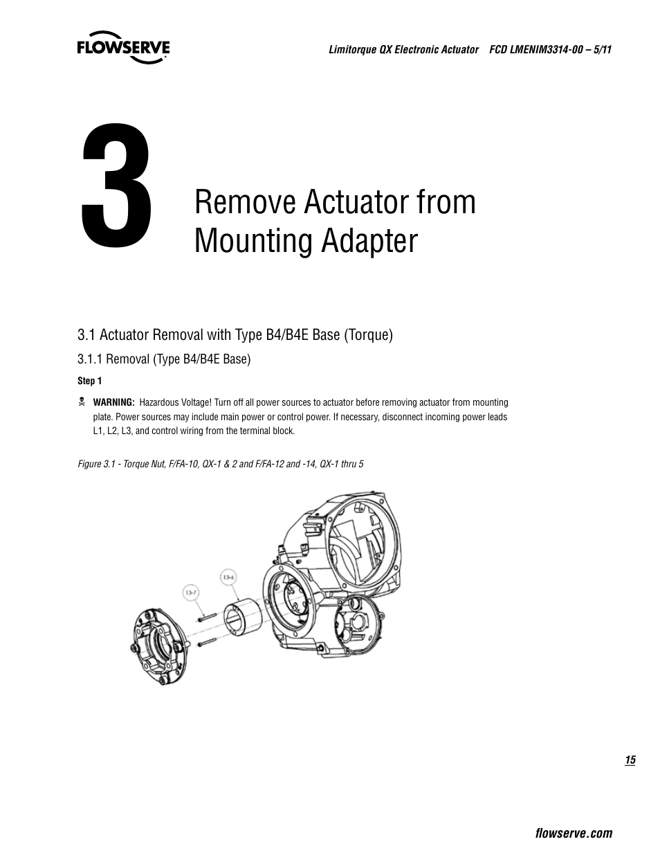 Remove actuator from mounting adapter | Flowserve QX
 Limitorque User Manual | Page 15 / 82