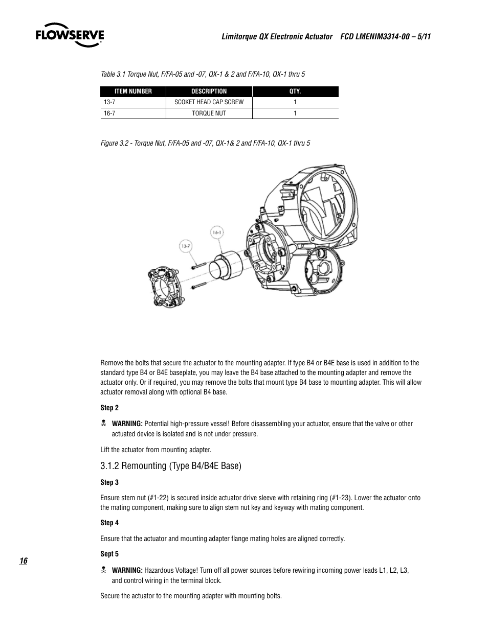 2 remounting (type b4/b4e base) | Flowserve QX
 Limitorque User Manual | Page 16 / 82