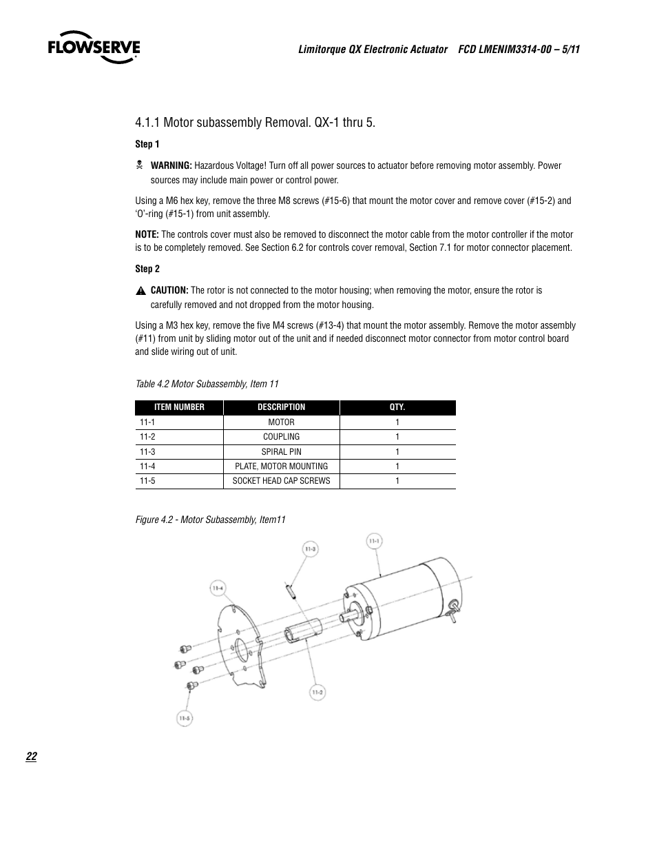 1 motor subassembly removal. qx-1 thru 5 | Flowserve QX
 Limitorque User Manual | Page 22 / 82