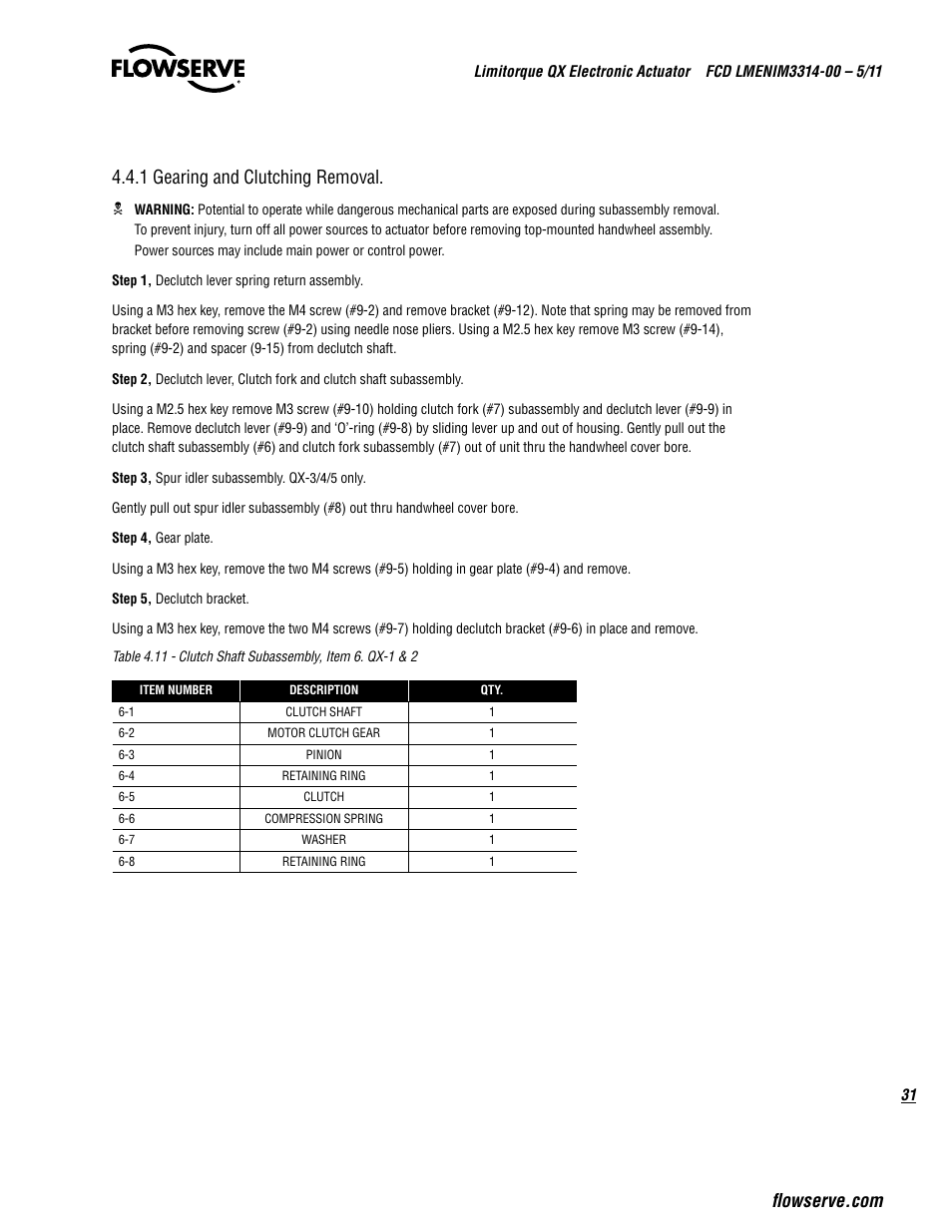 1 gearing and clutching removal. c | Flowserve QX
 Limitorque User Manual | Page 31 / 82