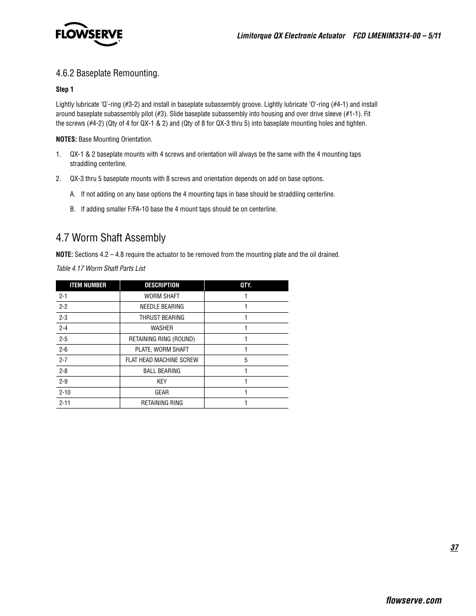7 worm shaft assembly | Flowserve QX
 Limitorque User Manual | Page 37 / 82