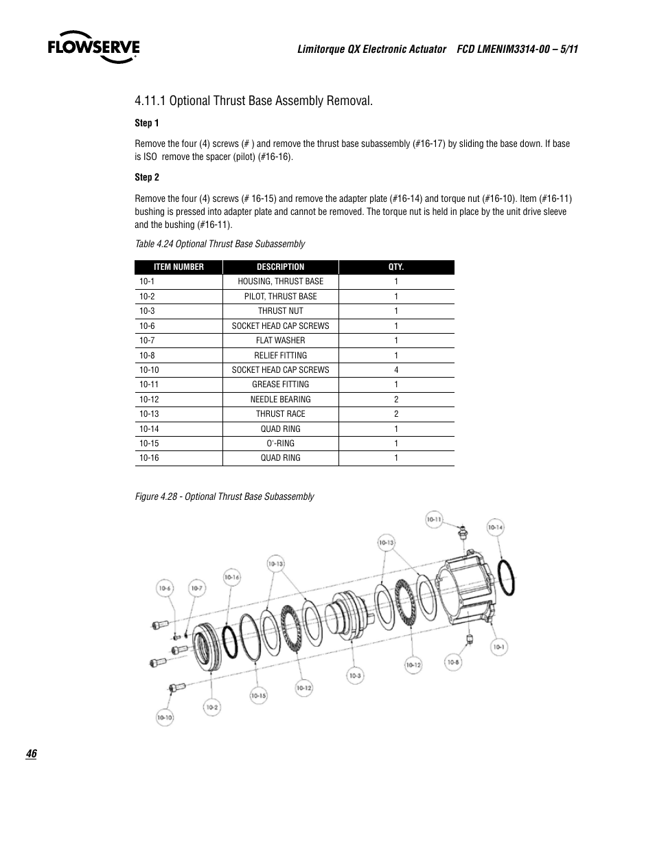 1 optional thrust base assembly removal | Flowserve QX
 Limitorque User Manual | Page 46 / 82