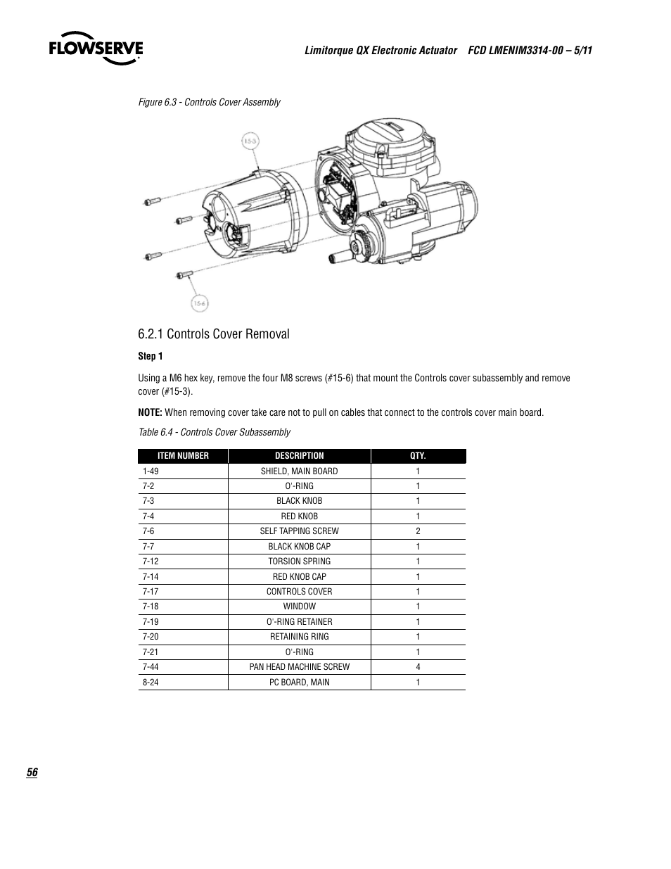 1 controls cover removal | Flowserve QX
 Limitorque User Manual | Page 56 / 82