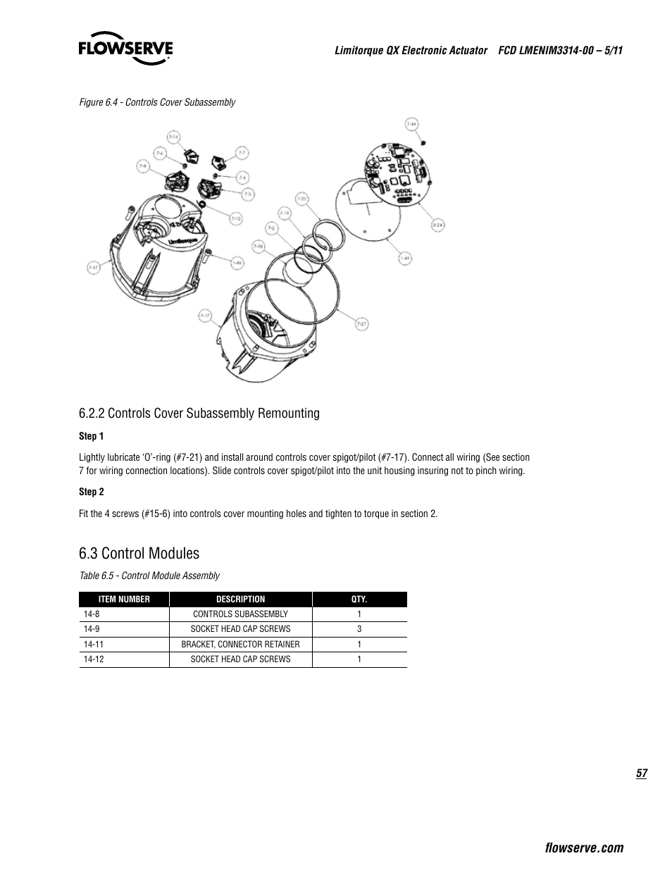 3 control modules, 2 controls cover subassembly remounting | Flowserve QX
 Limitorque User Manual | Page 57 / 82