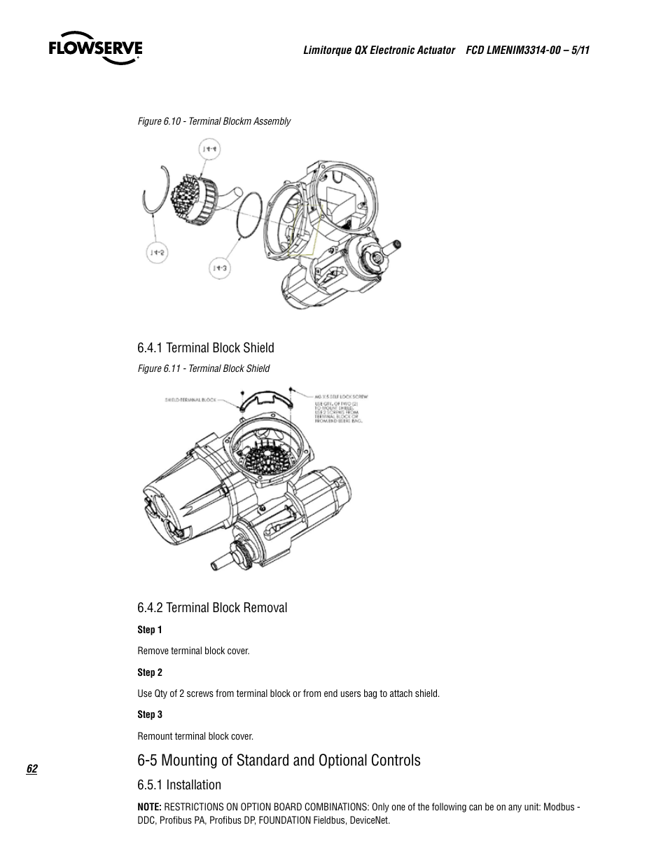 5 mounting of standard and optional controls | Flowserve QX
 Limitorque User Manual | Page 62 / 82