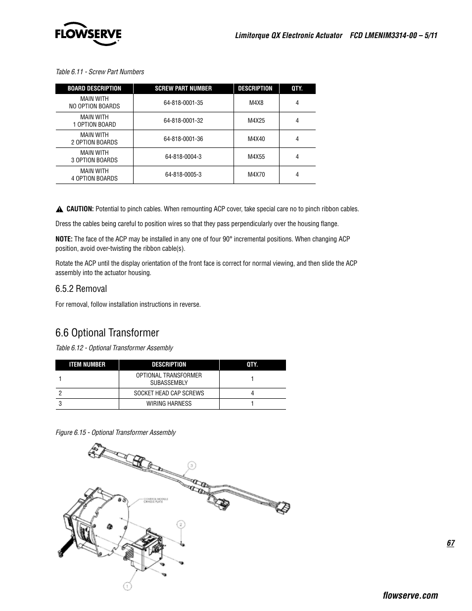 6 optional transformer, 2 removal | Flowserve QX
 Limitorque User Manual | Page 67 / 82