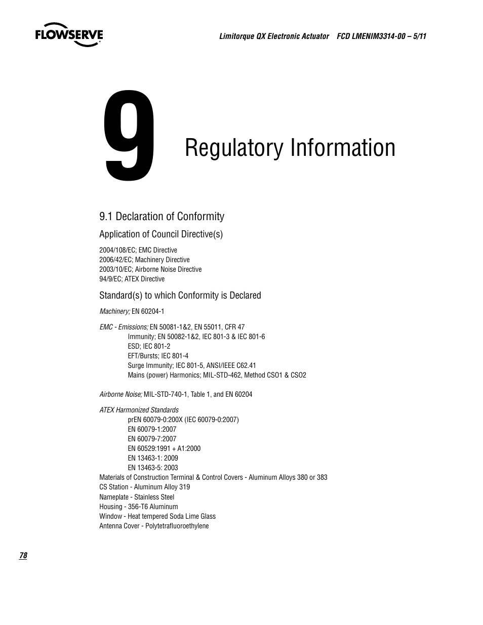 Regulatory information | Flowserve QX
 Limitorque User Manual | Page 78 / 82